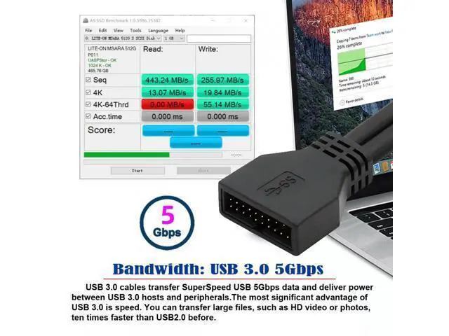 Alt view image 4 of 7 - Cable Left Angled USB 3.0 20Pin 19Pin Male Low Profile to Female Extension 5Gbps Cable 90 Degree for Motherboard