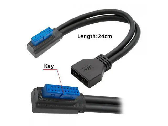 Alt view image 7 of 7 - Cable Left Angled USB 3.0 20Pin 19Pin Male Low Profile to Female Extension 5Gbps Cable 90 Degree for Motherboard
