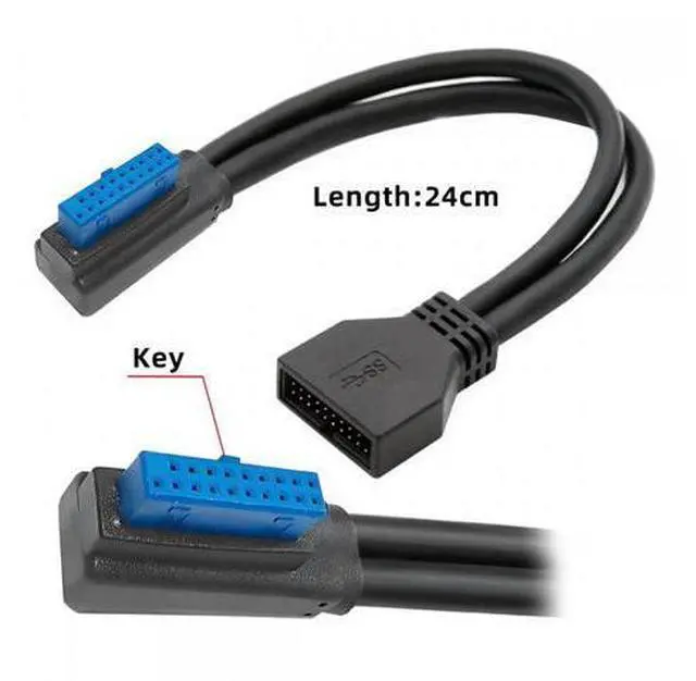 Alt view image 2 of 7 - Right Angled USB 3.0 20Pin 19Pin Male Low Profile to Female Extension 5Gbps Cable 90 Degree for Motherboard