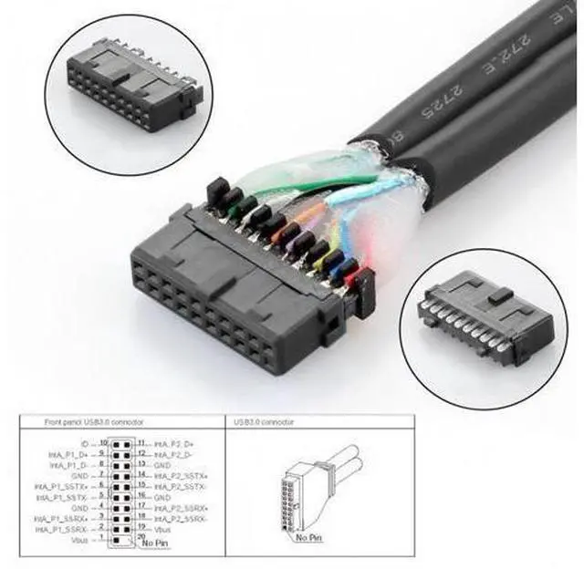 Alt view image 4 of 7 - Right Angled USB 3.0 20Pin 19Pin Male Low Profile to Female Extension 5Gbps Cable 90 Degree for Motherboard