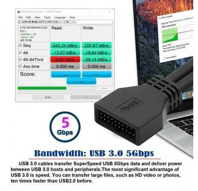 Alt view image 5 of 7 - Right Angled USB 3.0 20Pin 19Pin Male Low Profile to Female Extension 5Gbps Cable 90 Degree for Motherboard
