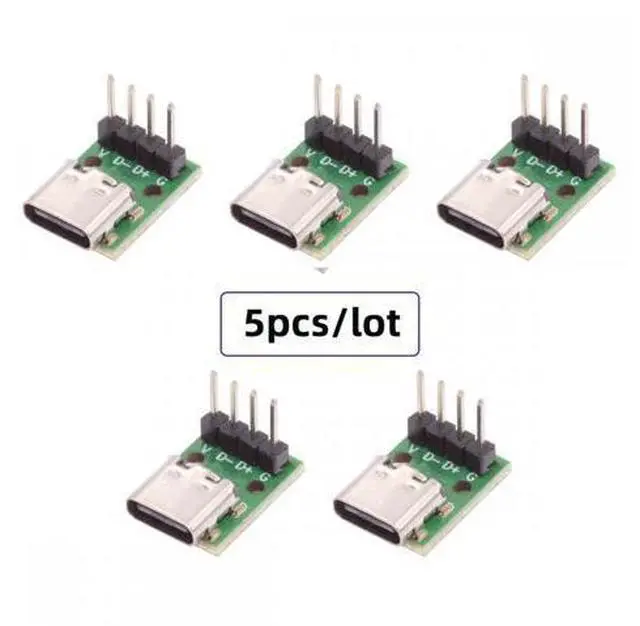 Alt view image 2 of 7 - 5pcs/set DIY OEM Type C Female Socket Connector to 4Pin Pitch=2.54mm Contact Header Vertical USB2.0 Pinout DC 5V Power