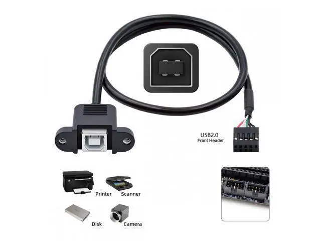Alt view image 5 of 7 - USB 2.0 Motherboard 9pin 10pin Header to Standard Type-B Female Extension cable with Nuts for Panel Mount