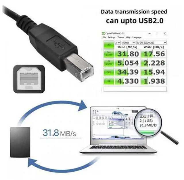 Alt view image 2 of 7 - Cable Left Angled 90 Degree Micro USB OTG to Standard B Type Cable for Printer Scanner Disk Lectronic Musical Instrument Midi Keyboard (60cm)