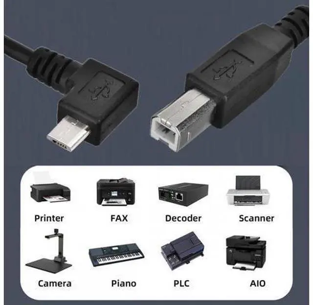 Alt view image 7 of 7 - Cable Left Angled 90 Degree Micro USB OTG to Standard B Type Cable for Printer Scanner Disk Lectronic Musical Instrument Midi Keyboard (60cm)