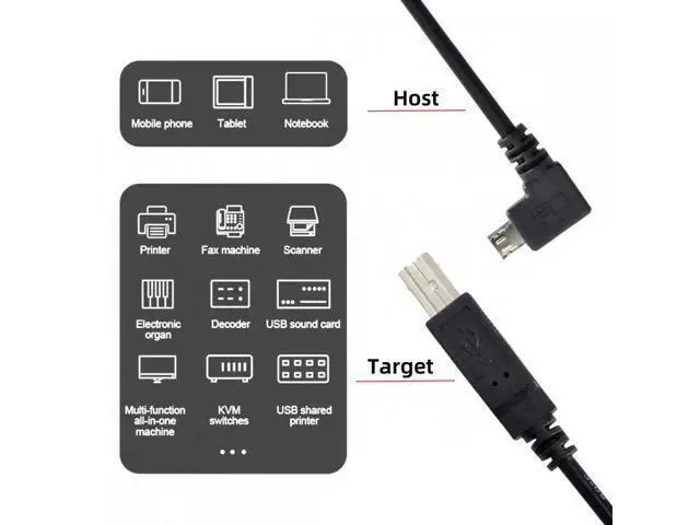 Alt view image 4 of 7 - Cable Right Angled 90 Degree Micro USB OTG to Standard B Type Cable for Printer Scanner Disk Lectronic Musical Instrument Midi Keyboard (30cm)