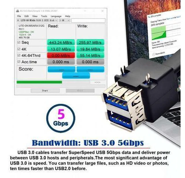 Alt view image 3 of 7 - Stackable Dual Port USB 3.0 Female Type-A DIP Type to Motherboard 20Pin 19Pin Header Cable with Fixed Feet 50cm