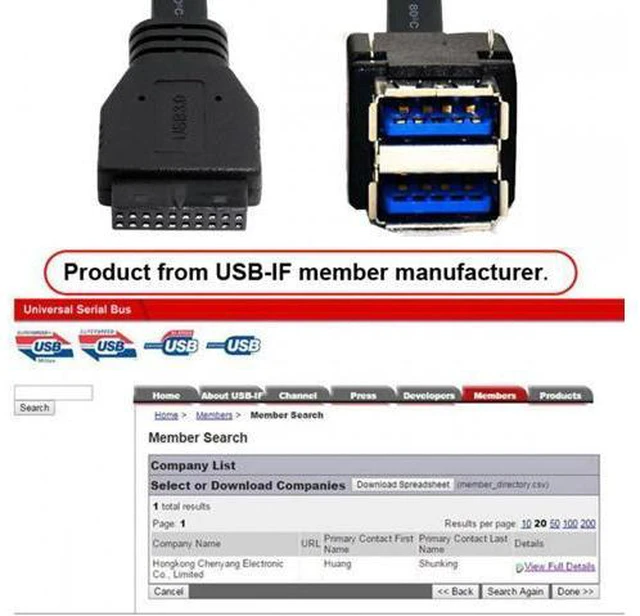 Alt view image 4 of 7 - Stackable Dual Port USB 3.0 Female Type-A DIP Type to Motherboard 20Pin 19Pin Header Cable with Fixed Feet 50cm