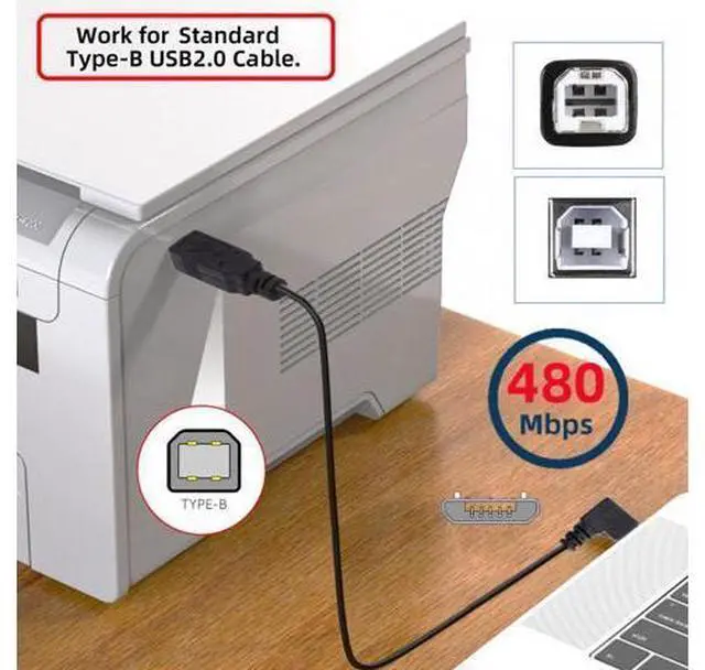Alt view image 3 of 7 - Cable Left Angled 90 Degree Micro USB OTG to Standard B Type Cable for Printer Scanner Disk Lectronic Musical Instrument Midi Keyboard (60cm)