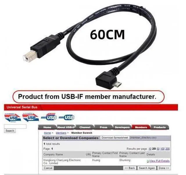 Alt view image 5 of 7 - Cable Left Angled 90 Degree Micro USB OTG to Standard B Type Cable for Printer Scanner Disk Lectronic Musical Instrument Midi Keyboard (60cm)