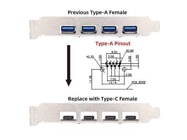 Alt view image 3 of 6 - DIY OEM Type-C Female Socket Connector with VL160 Chipset Replace for USB3.0 Type-A Female DIP Type DC 5V Power