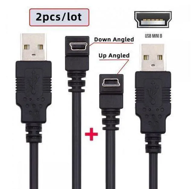Alt view image 2 of 7 - Cable 2pcs/lot Down & Up Angled Mini USB B Type 5pin Male 90 Degree to USB 2.0 Male Power Data Cable 50cm