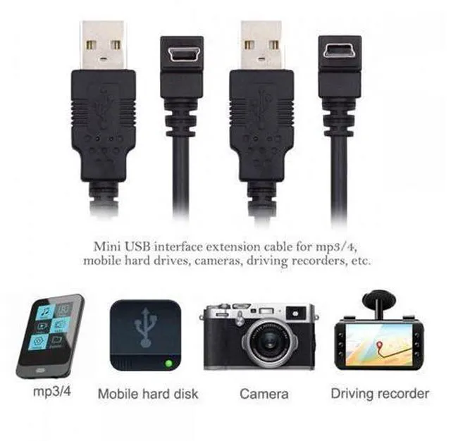 Alt view image 5 of 7 - Cable 2pcs/lot Down & Up Angled Mini USB B Type 5pin Male 90 Degree to USB 2.0 Male Power Data Cable 50cm