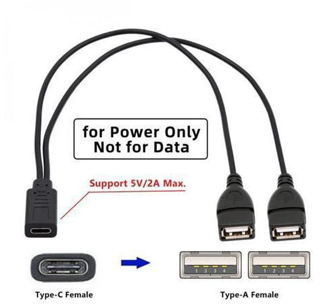 Alt view image 2 of 6 - Type-C USB-C Female DC 5V to Dual USB 2.0 Standard Type-A Female Splitter Extension Charge Cable