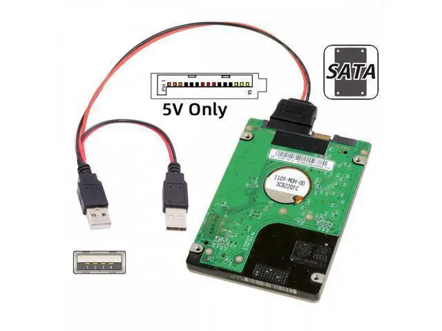 Alt view image 5 of 7 - DC 5V Dual USB to SATA 15Pin Power Cable for 2.5 inch SATA HDD SSD Disk Driver 5V 2A Max