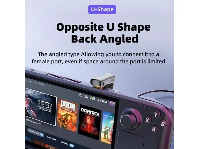 Alt view image 5 of 7 - HKCY USB3.0 Type C Male to Female & OTG Power Data Adapter Opposite U Shape Back Angled Compatible with Steam Deck