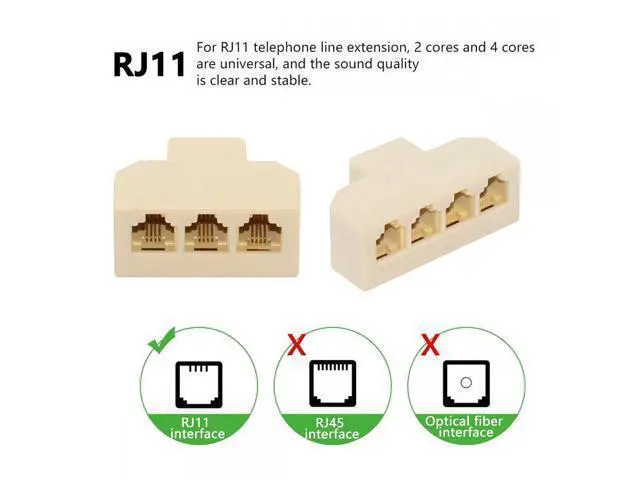 Alt view image 3 of 7 - 4pcs/lot 1-in-2-out 1-to-3 1-to-4 Way Outlet 6P4C RJ11 RJ12 Telephone Phone Modular Jack Line Splitter Adapter Extender