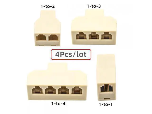 Alt view image 2 of 7 - 4pcs/lot 1-in-2-out 1-to-3 1-to-4 Way Outlet 6P4C RJ11 RJ12 Telephone Phone Modular Jack Line Splitter Adapter Extender