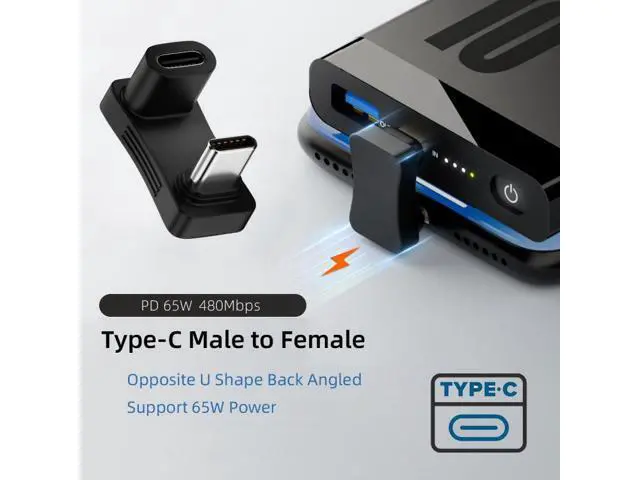 Alt view image 4 of 7 - HKCY 10Gbps USB3.1 Type C Male to Female Power Data Video Adapter Opposite U Shape Back Angled Compatible with Steam Deck Phone Laptop