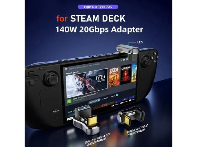 Alt view image 3 of 7 - HKCY USB3.0 Type C Male to Female & OTG Power Data Adapter Opposite U Shape Back Angled Compatible with Steam Deck