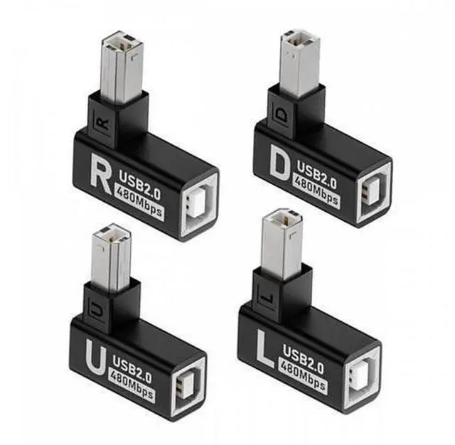 Alt view image 2 of 7 - 4pcs/lot USB 2.0 Type-B Male to Female Extension Adapter Horizontal Vertical Angled 90 Degree for Printer Scanner