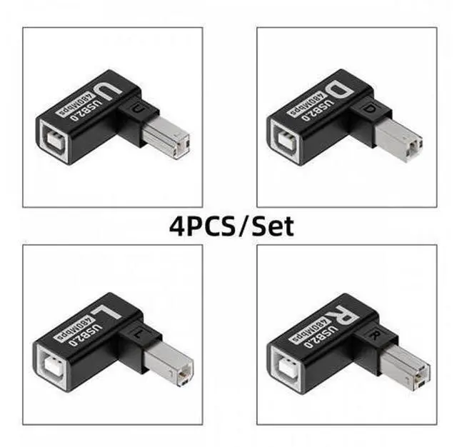 Alt view image 4 of 7 - 4pcs/lot USB 2.0 Type-B Male to Female Extension Adapter Horizontal Vertical Angled 90 Degree for Printer Scanner