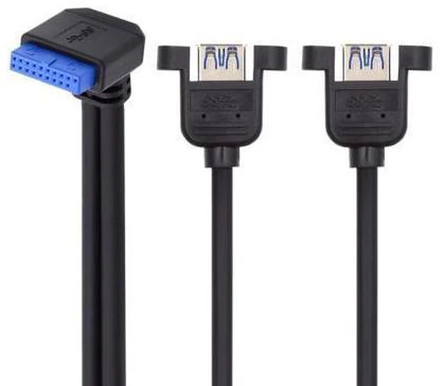 Main image of HKCY Up Angled 19/20Pin Header to USB 3.0 Dual Ports Female Screw Mount Type Cable 90 Degree 5Gbps