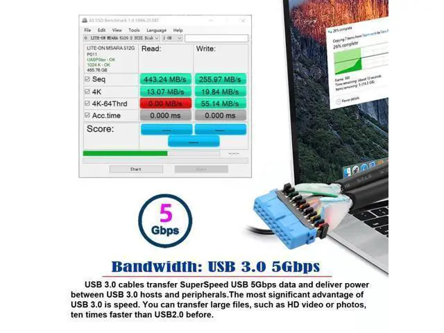 Alt view image 3 of 7 - HKCY Right Angled 19/20Pin Header to USB 3.0 Dual Ports Female Screw Mount Type Cable 90 Degree 5Gbps
