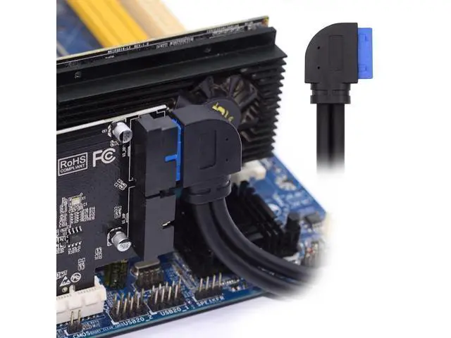 Alt view image 2 of 7 - HKCY Right Angled 19/20Pin Header to USB 3.0 Dual Ports Female Screw Mount Type Cable 90 Degree 5Gbps