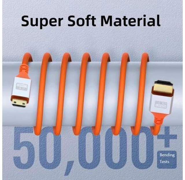 Alt view image 6 of 7 - Mini HDMI 4K to HDMI Ultra Soft High Flex HDTV Cable Hyper Super Flexible Cord High Speed Type-A Male to Male for Computer HDTV (100cm)