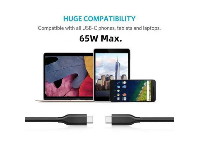 Alt view image 7 of 7 - 200cm White Type-C USB-C Male to Male USB 2.0 Version Data Cable Support PD 65W for Laptop Phone