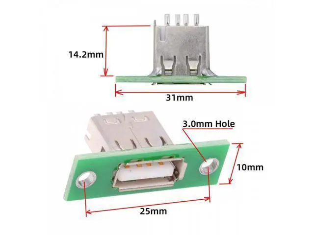 Alt view image 4 of 7 - 5pcs/set DIY OEM USB Type-A Female Socket Connector with Panel Mount Solder Type