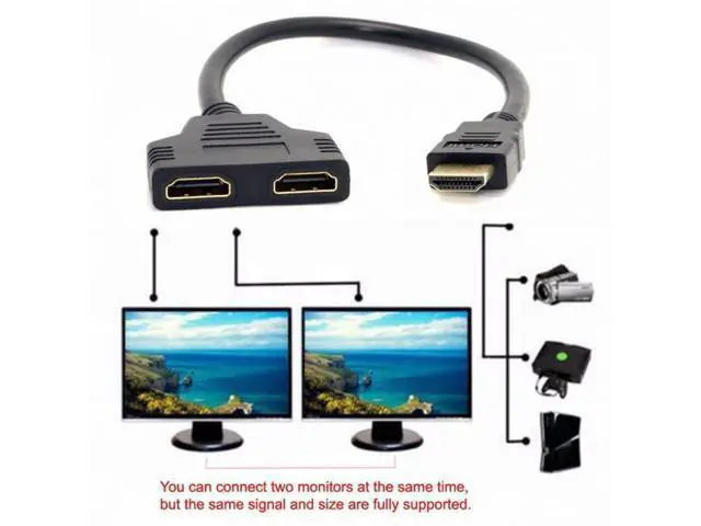 Alt view image 4 of 7 - One HDMI Male to Dual HDMI Female Y Splitter Switch Extension Adapter Cable for FOR PC HDTV Laptop 1080P