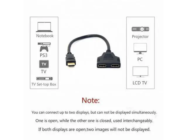 Alt view image 6 of 7 - One HDMI Male to Dual HDMI Female Y Splitter Switch Extension Adapter Cable for FOR PC HDTV Laptop 1080P