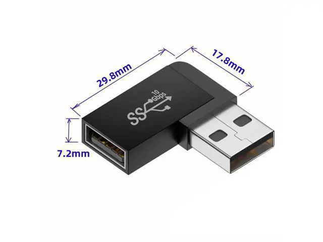 Alt view image 3 of 7 - HKCY 10Gbps USB3.0 Male to Female Extension Power Data Video Adapter 90 Degree Left Angled Type