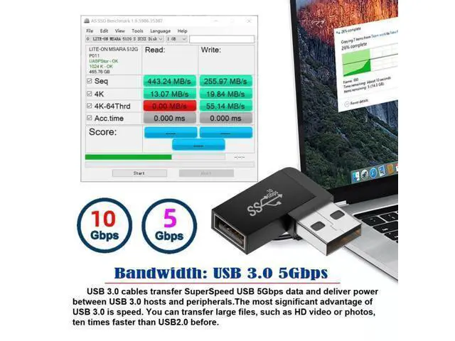 Alt view image 4 of 7 - HKCY 10Gbps USB3.0 Male to Female Extension Power Data Video Adapter 90 Degree Left Angled Type