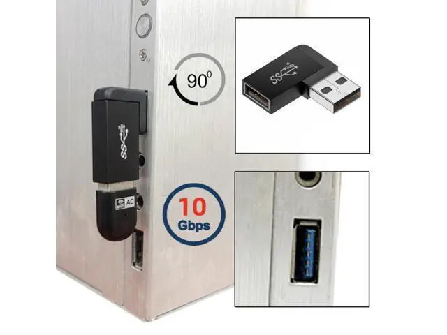Alt view image 6 of 7 - HKCY 10Gbps USB3.0 Male to Female Extension Power Data Video Adapter 90 Degree Left Angled Type
