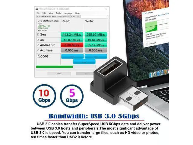 Alt view image 5 of 7 - HKCY 10Gbps USB3.0 Male to Female Extension Power Data Video Adapter 90 Degree Down Angled Type