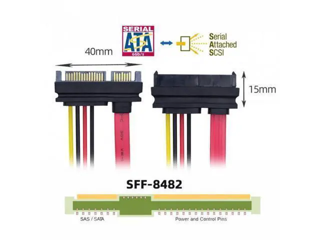 Alt view image 5 of 7 - HKCY SF-008 SFF-8482 SAS 29 Pin to SATA 22Pin Hard Disk Drive Raid Extension Cable with 15 Pin SATA Power Port