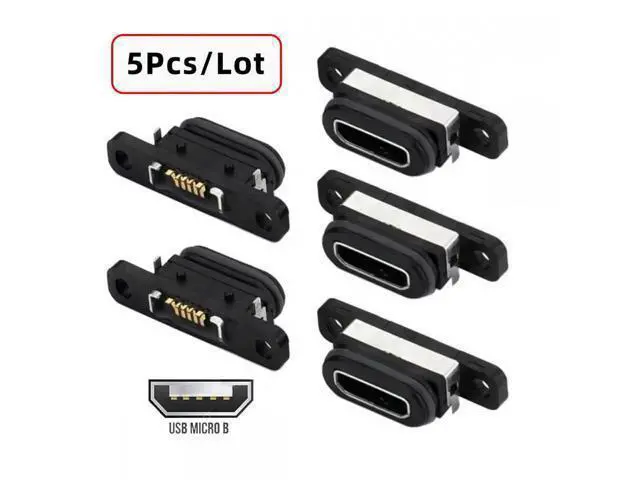 Alt view image 3 of 7 - 5pcs/set DIY OEM USB2.0 Micro-B Female Receptacle Socket Connector with Mounting Waterproof SMT Type 480Mbps