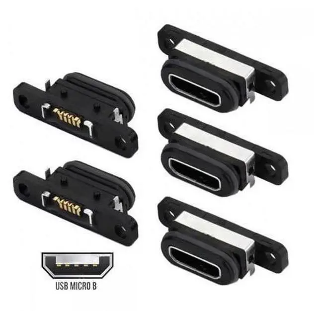 Main image of 5pcs/set DIY OEM USB2.0 Micro-B Female Receptacle Socket Connector with Mounting Waterproof SMT Type 480Mbps