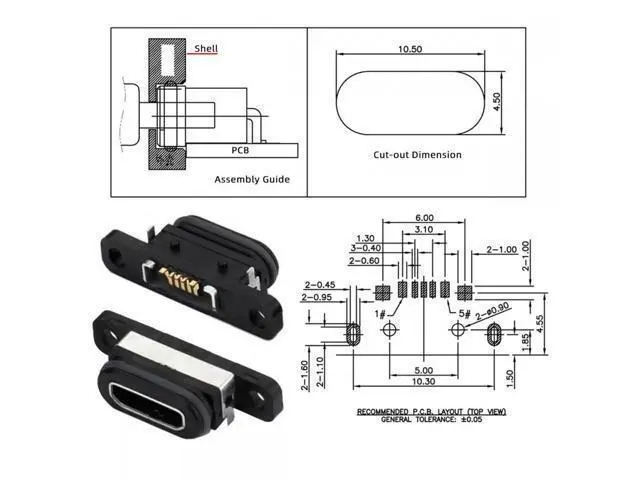 Alt view image 4 of 7 - 5pcs/set DIY OEM USB2.0 Micro-B Female Receptacle Socket Connector with Mounting Waterproof SMT Type 480Mbps