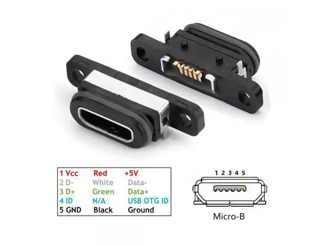 Alt view image 5 of 7 - 5pcs/set DIY OEM USB2.0 Micro-B Female Receptacle Socket Connector with Mounting Waterproof SMT Type 480Mbps