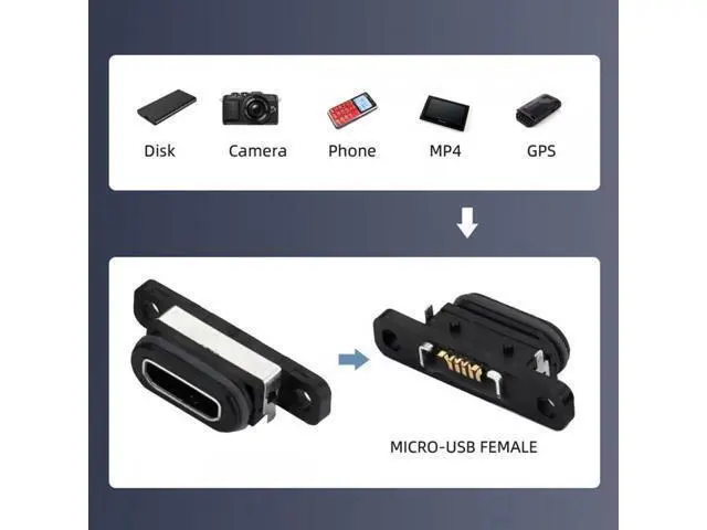 Alt view image 7 of 7 - 5pcs/set DIY OEM USB2.0 Micro-B Female Receptacle Socket Connector with Mounting Waterproof SMT Type 480Mbps