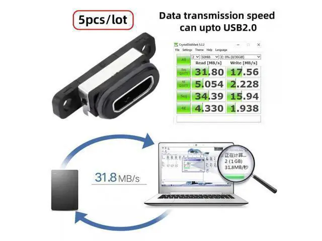 Alt view image 6 of 7 - 5pcs/set DIY OEM USB2.0 Micro-B Female Receptacle Socket Connector with Mounting Waterproof SMT Type 480Mbps