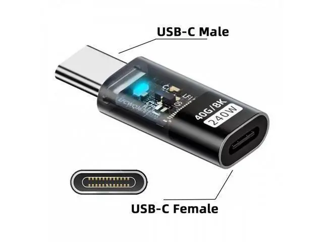 Alt view image 2 of 7 - Transparent LED USB4 Type C Male to Female Extension 240W Power 40Gbps Data 8K Video Adapter for Phone Laptop