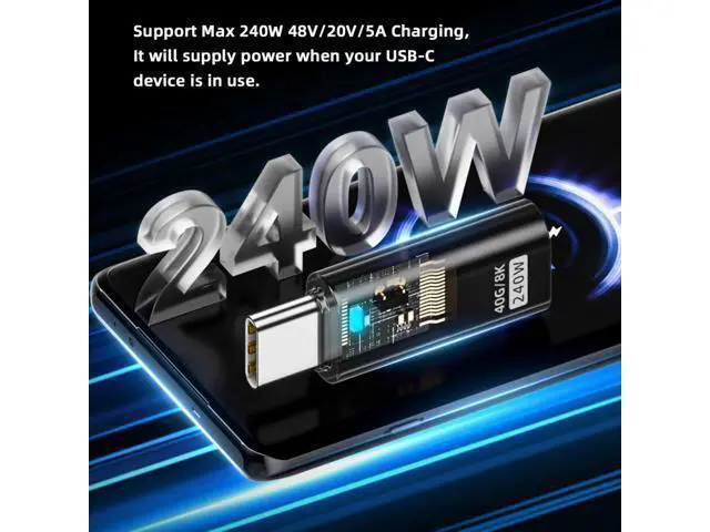Alt view image 3 of 7 - Transparent LED USB4 Type C Male to Female Extension 240W Power 40Gbps Data 8K Video Adapter for Phone Laptop