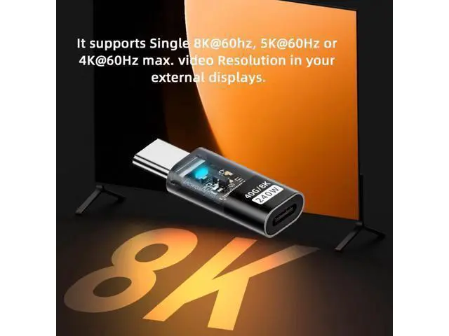 Alt view image 4 of 7 - Transparent LED USB4 Type C Male to Female Extension 240W Power 40Gbps Data 8K Video Adapter for Phone Laptop