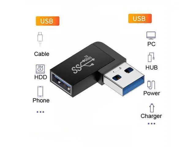 Alt view image 3 of 7 - HKCY 10Gbps USB3.0 Male to Female Extension Power Data Video Adapter 90 Degree Right Angled Type