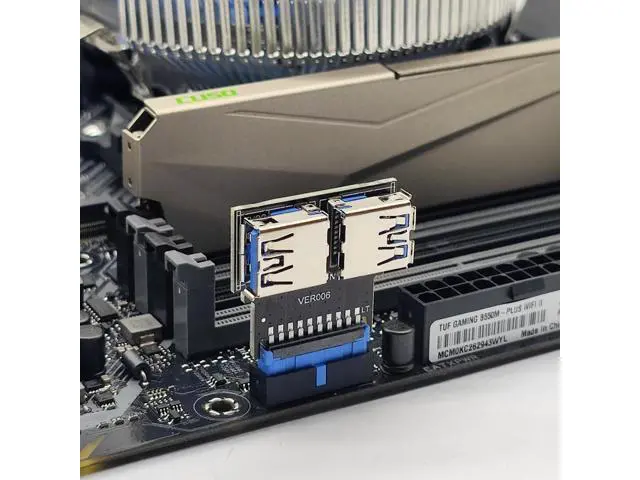 Alt view image 6 of 7 - HKCY Dual USB 3.0 A Type Female to Motherboard 20/19 Pin Box Header Slot Adapter 5Gbps Horizontal Type PCBA